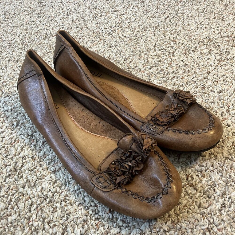 Cobb Hill Elaine Leather Shoes Womens Size 9.5 M Slip On Flat Loafers Brown